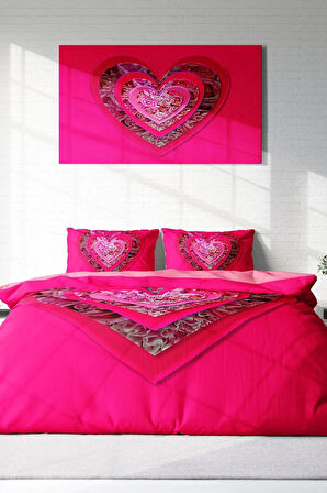 Nevresim Takımı  Doğal Pamuk Çift Kişilik 3d Digital Pink Valentine