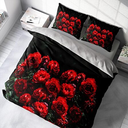 Monohome Red Roses Çiçekli Pamuk Saten Çift Kişilik Nevresim Takımı