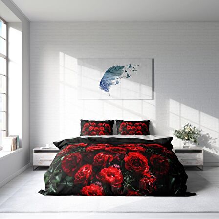 Monohome Red Roses Çiçekli Pamuk Saten Çift Kişilik Nevresim Takımı