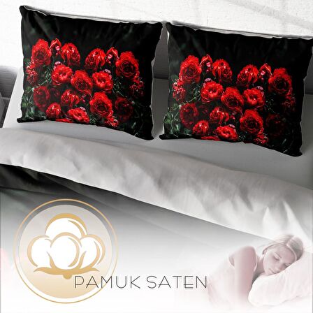 Monohome Red Roses Çiçekli Pamuk Saten Çift Kişilik Nevresim Takımı