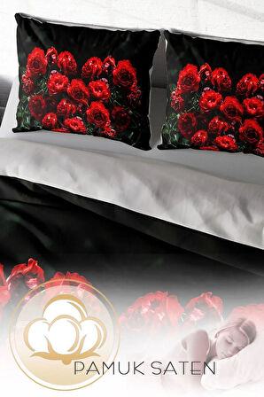 Nevresim Takımı %100 Doğal Pamuk Çift Kişilik 3d Digital Red Black Roses