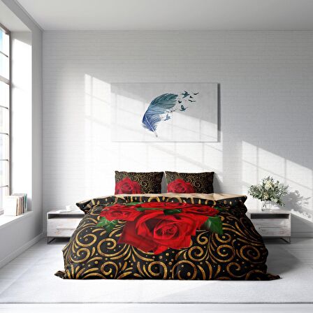 Monohome Gold And Roses Çiçekli Pamuk Saten Çift Kişilik Nevresim Takımı