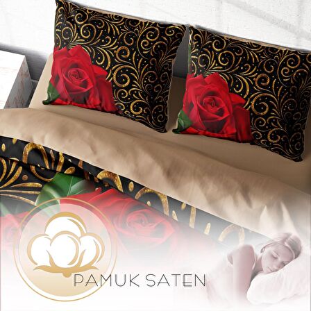 Monohome Gold And Roses Çiçekli Pamuk Saten Çift Kişilik Nevresim Takımı