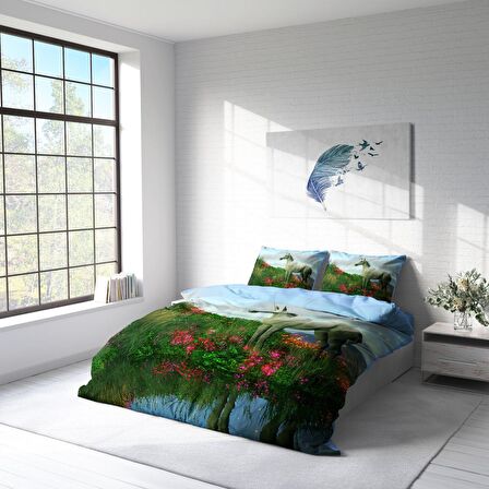 Monohome Unicorn 3D Temalı Pamuk Saten Çift Kişilik Nevresim Takımı