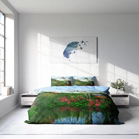 Monohome Unicorn 3D Temalı Pamuk Saten Çift Kişilik Nevresim Takımı