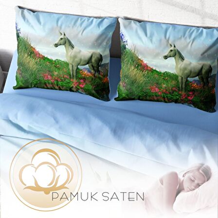 Monohome Unicorn 3D Temalı Pamuk Saten Çift Kişilik Nevresim Takımı