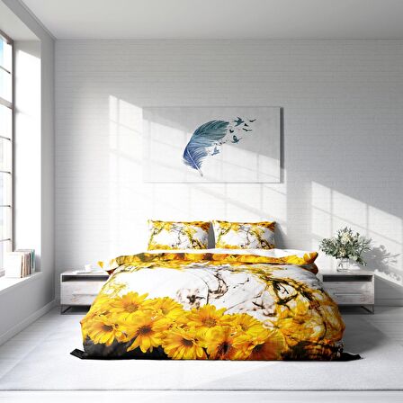 Monohome Yellow Daisy 3D Temalı Pamuk Saten Çift Kişilik Nevresim Takımı