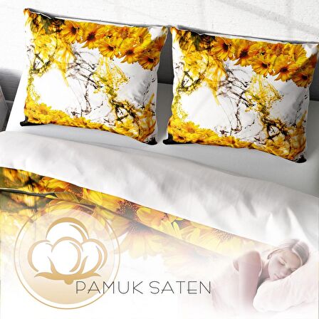 Monohome Yellow Daisy 3D Temalı Pamuk Saten Çift Kişilik Nevresim Takımı