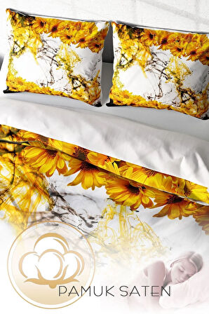 Nevresim Takımı %100 Doğal Pamuk Çift Kişilik 3d Digital Yellow Daisy