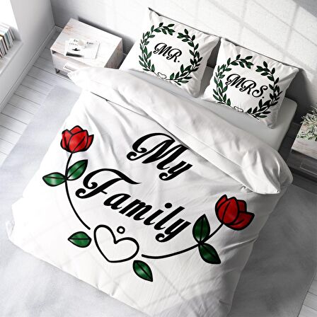 Monohome My Family Aile Temalı Pamuk Saten Çift Kişilik Nevresim Takımı