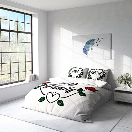 Monohome My Family Aile Temalı Pamuk Saten Çift Kişilik Nevresim Takımı