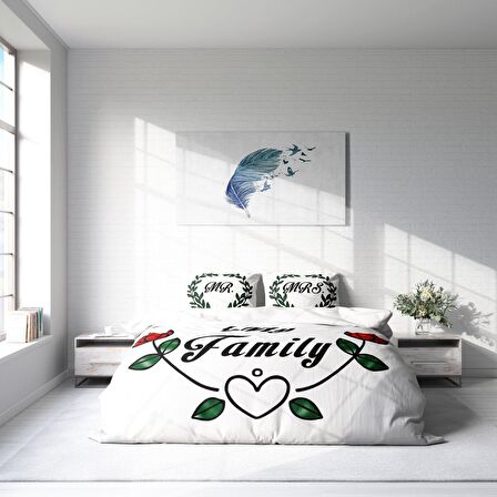 Monohome My Family Aile Temalı Pamuk Saten Çift Kişilik Nevresim Takımı