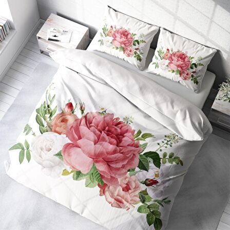 Monohome New Floral Çiçekli Pamuk Saten Çift Kişilik Nevresim Takımı