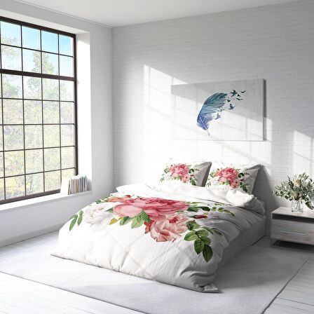 Monohome New Floral Çiçekli Pamuk Saten Çift Kişilik Nevresim Takımı