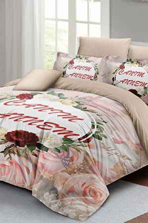 Anneler Günü Hediyesi Nevresim Takımı Özel Dokuma Pamuk Saten Çift Kişilik Canım Annem