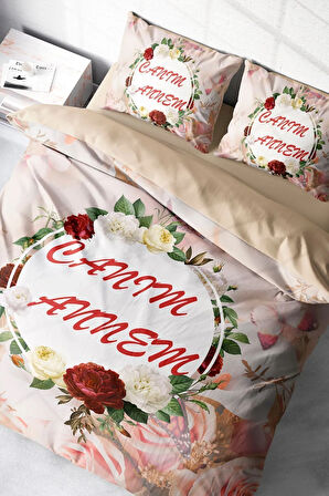 Anneler Günü Hediyesi Nevresim Takımı Özel Dokuma Pamuk Saten Çift Kişilik Canım Annem