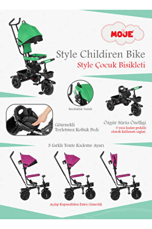 Style Ebeveyn Kontrollü Tenteli Üç Tekerli 1-5 Yaş Bebek Bisikleti