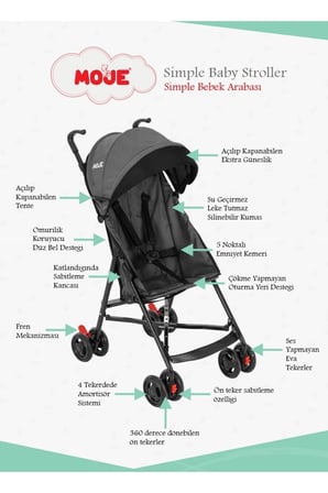 Simple Gri Baston Bebek Arabası