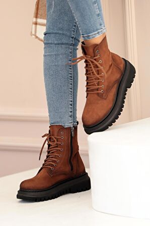 Pembe Potin Termo Kalın Taban Fermuarlı Kadın Bot 031-7757-22Süet