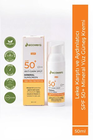 Ecowera Anti Dark Spot SPF 50+ Leke Karşıtı ve Aydınlatıcı Mineral Yüz Güneş Kremi 50 ml