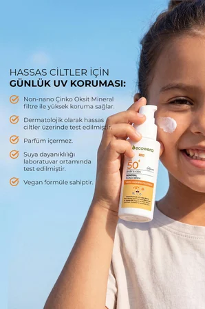 Ecowera Baby & Kids SPF 50+ Bebek ve Çocuk Mineral Güneş Kremi 100 ml
