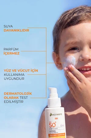 Ecowera Baby & Kids SPF 50+ Bebek ve Çocuk Mineral Güneş Kremi 100 ml