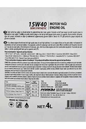 15w40 4Lt Semi Synthetic Motor Yağı Engine oil