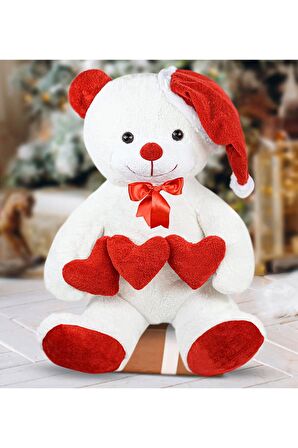 90 Cm Noel Şapkalı Üç Kalpli Pelüş Ayıcık Yeni Yıl ,yılbaşı Hediyesi