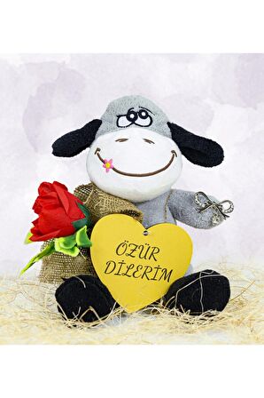 Elinde Gül Tutan Özür Dilerim 25 Cm Sevimli Eşek