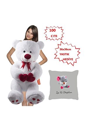 Özgüner 100 Cm Bobo Beyaz Peluş Ayı Yastık Fil Hediyeli