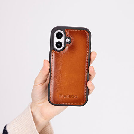 Bouletta Apple iPhone 16 uyumlu, Hakiki Deri, El Yapımı Kılıf, Gölgeli Taba