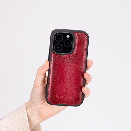 Bouletta Apple iPhone 16 Pro uyumlu, Hakiki Deri, El Yapımı Kılıf, Gölgeli Kırmızı