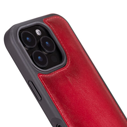 Bouletta Apple iPhone 16 Pro uyumlu, Hakiki Deri, El Yapımı Kılıf, Gölgeli Kırmızı