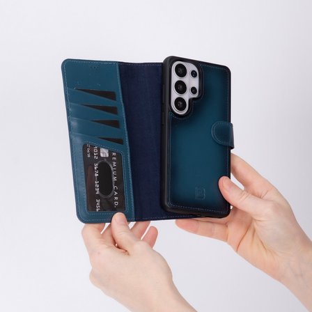 Samsung Galaxy S26 Ultra Uyumlu Manyetik Hakiki Deri Cüzdan Kılıf ,Cüzdan Taşımaya Son, Kredi Kart Yuvalı, RFID Güvenlik