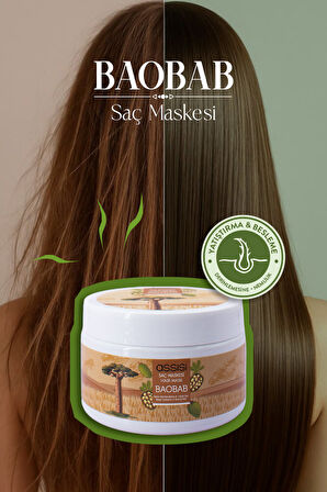 Baobab Yağlı Saç Maskesi, Yıpranmış Saçlar İçin Derin Nemlendirme ve Güçlendirme, 250ml, Vegan