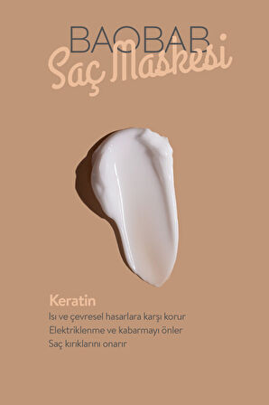 Baobab Yağlı Saç Maskesi, Yıpranmış Saçlar İçin Derin Nemlendirme ve Güçlendirme, 250ml, Vegan