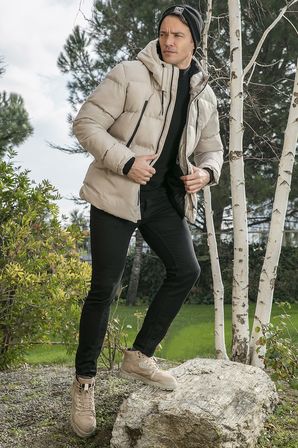 Buratti Kapüşonlu Suya ve Rüzgara Dayanıklı Soğuk Geçirmez Slim Fit Mont Erkek MONT 5717101