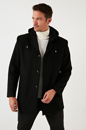 Buratti Çıkarılabilir Kapüşonlu Kırçıllı Slim Fit Kaşe Kaban Erkek KABAN 5841013