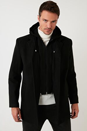 Buratti Çıkarılabilir Kapüşonlu Kırçıllı Slim Fit Kaşe Kaban Erkek KABAN 5841013