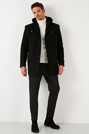 Buratti Çıkarılabilir Kapüşonlu Kırçıllı Slim Fit Kaşe Kaban Erkek KABAN 5841013