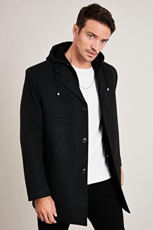 Buratti Çıkarılabilir Kapüşonlu Kırçıllı Slim Fit Kaşe Kaban Erkek KABAN 5841013