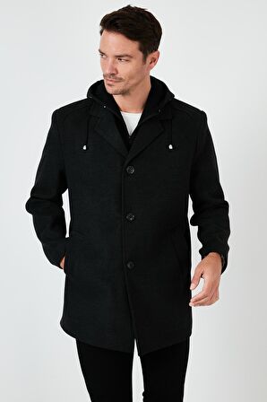 Buratti Çıkarılabilir Kapüşonlu Kırçıllı Slim Fit Kaşe Kaban Erkek KABAN 5841013