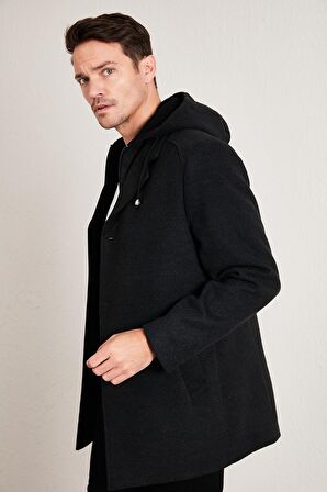 Buratti Çıkarılabilir Kapüşonlu Kırçıllı Slim Fit Kaşe Kaban Erkek KABAN 5841013