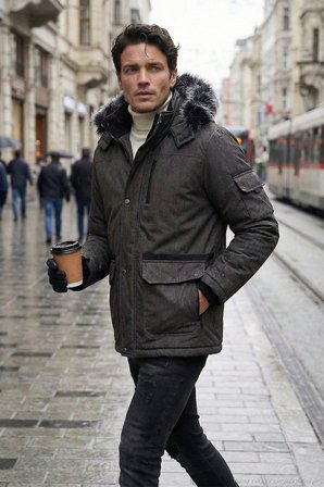 Buratti Peluş Astarlı Suya ve Rüzgara Dayanıklı Soğuk Geçirmez Slim Fit Mont Erkek MONT 5711051