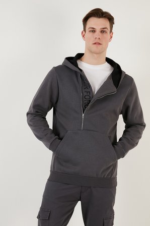 Buratti Pamuklu Slim Fit Kanguru Cepli Fermuar Detaylı Kapüşon Yaka Sweat Erkek SWEAT 575707