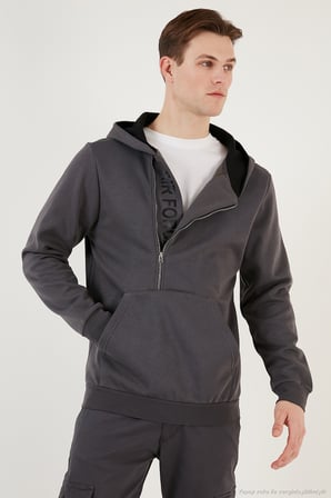 Buratti Pamuklu Slim Fit Kanguru Cepli Fermuar Detaylı Kapüşon Yaka Sweat Erkek SWEAT 575707