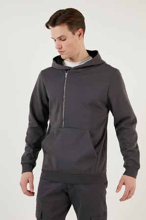 Buratti Pamuklu Slim Fit Kanguru Cepli Fermuar Detaylı Kapüşon Yaka Sweat Erkek SWEAT 575707