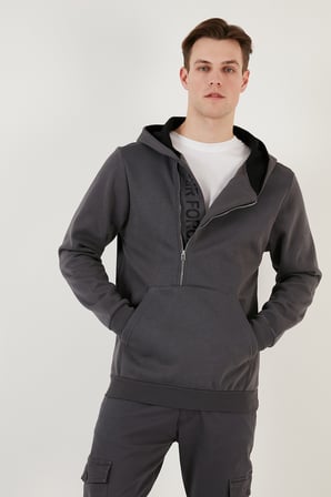 Buratti Pamuklu Slim Fit Kanguru Cepli Fermuar Detaylı Kapüşon Yaka Sweat Erkek SWEAT 575707