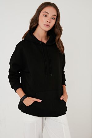 Lela Regular Fit Pamuklu Kapüşonlu Yaka Şardonlu Kışlık Sweat Kadın SWEAT 5863854