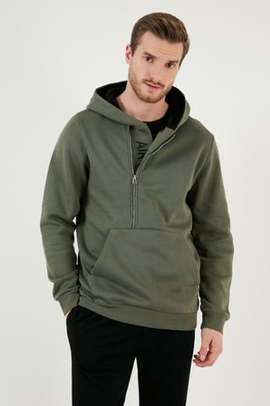 Buratti Pamuklu Slim Fit Kanguru Cepli Fermuar Detaylı Kapüşon Yaka Sweat Erkek SWEAT 575707